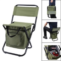 Black Portable 3-in-1 Folding Camping Chair with Storage Bag, Backrest, and Insulated Cooler for Outdoor Fishing, Hiking, and Picnics thumbnail