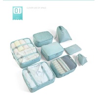 Gray Blue 8-Piece Travel Organizer Set - Packing Bags for Clothes, Shoes, Underwear, and Toiletries with Drawstring and Zip Pouches thumbnail