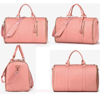 Pink  PU Leather Foldable Garment Bag, Women's Travel Duffel with Suit Carrier, Multi-Function Storage thumbnail