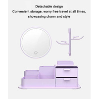 White LED Vanity Mirror with Storage, Rotating Makeup Mirror, USB Rechargeable Desktop Organizer thumbnail