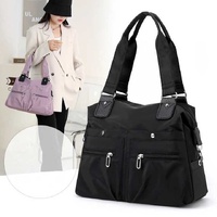 Dark Blue Stylish Nylon Large Capacity Tote Bag for Work and Commute | Multi-Pocket Shoulder Bag | Fashionable Canvas Bag thumbnail