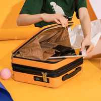 Orange Mini 16-Inch Password-Protected ABS Storage and Carry-On Luggage Box | Front-Opening Cosmetic Organizer | Lightweight 1.46kg Travel Case thumbnail