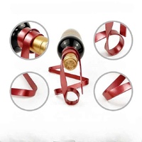 Red Modern Ribbon Wine Bottle Holder - Creative Floating Wine Rack for Home and Bar Décor thumbnail