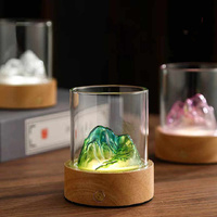 Golden Glass Mountain Ambient Night Light - USB Rechargeable Touch Control Bedside Lamp - Adjustable 3-Color Light thumbnail