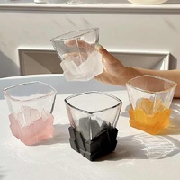 4 Pcs Pink Frosted Ice Cube Glass - Creative Whiskey Glass, Premium Textured Tumbler, 300ml Capacity for Home Bars thumbnail