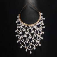 Gold Bohemian Pearl Net Headband - Vintage Mesh Hair Accessory for Women | Elegant Faux Pearl Bridal Hairpiece thumbnail