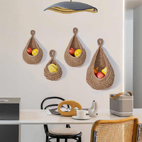 Khaki 3-Piece Wall-Mounted Cotton Rope Storage Baskets – Large, Medium, and Small Hand-Woven Fruit/Vegetable/Storage Nets (Large weight 300g, Medium w thumbnail