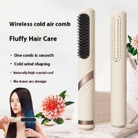 Blue Portable USB Rechargeable Cold Wind Ionic Hair Straightening Brush, Multi-Functional Hair Straightener and Curler, Lightweight and Travel-Friendl thumbnail