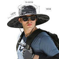 Gray Camouflage Solar-Powered Cooling Wide Brim Hat - USB Rechargeable Dual Fan Fisherman Cap - UPF50+ Sun Protection and Quick-Dry Design for Men and thumbnail