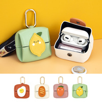 Bread Pattern White Cute Multifunctional Mini Leather Coin Purse with Keychain for Lipstick, Bluetooth Earbuds, and Small Essentials thumbnail