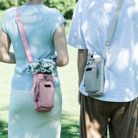 Pink Portable Outdoor Water Bottle Holder Bag with Adjustable Shoulder Strap, Nylon Waterproof Material, 121g Lightweight, 23cm Height for Travel and  thumbnail