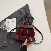 Claret Vintage Suede Women's Mini Backpack - New Fashionable Travel Book Bag with Decorative Charm thumbnail