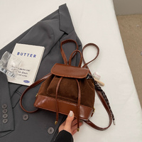 Light Brown Vintage Suede Women's Mini Backpack - New Fashionable Travel Book Bag with Decorative Charm thumbnail