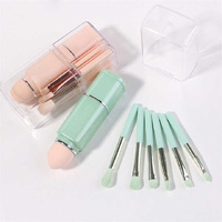 Red 8-in-1 Retractable Mini Makeup Brush Set with Protective Cover - Compact Design for Travel and On-the-Go Touchups thumbnail