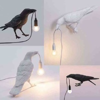 Black Bird Sitting Shape Nordic Resin Bird Wall Lamp - Creative Animal Bedside Decorative USB Night Light, Stylish Bird Perched Lamp for Bedroom and L thumbnail