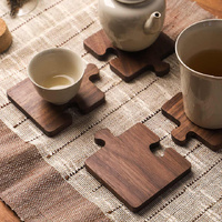 Reddish Brown Natural Black Walnut Wooden Coasters, Heat-Resistant Tea Cup Pads, Puzzle-Shaped Drink Mats, Eco-Friendly Tea Accessories Set thumbnail