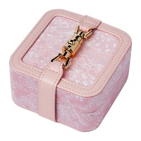 Pink Portable Vintage Embossed Jewelry Box - Flip-Top Necklace, Ring, and Earring Organizer with Elegant Design(The Jewelry is a prop for the photo sh thumbnail