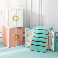 Light Blue Elegant 5-Layer Large Capacity Jewelry Storage Box with Dual Opening Doors - Perfect for Organizing Necklaces, Rings, Earrings, and More(Je thumbnail