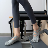 2 Pcs Purple Non-Slip Yoga Pilates Socks with Toe Design for Women – Cotton Blend with Anti-Slip Silicone Grip thumbnail