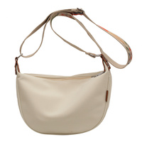Off White With Colored Suspenders Large Capacity Canvas Shoulder Bag - Casual Crossbody Dumpling Bag thumbnail