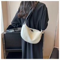 Off White With Black Suspenders Large Capacity Canvas Shoulder Bag - Casual Crossbody Dumpling Bag thumbnail