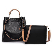 Black Elegant Embossed PU Leather Tote Bag for Women - Large Capacity Handbag with Inner Pouch thumbnail