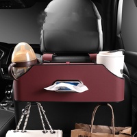 Beige Car Seat Back Organizer - Multi-Function Storage Box with Tissue Holder, Cup Holder, and Phone Mount thumbnail