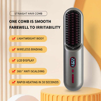 Gray Rechargeable Portable Ionic Hair Straightening Comb - USB Wireless Travel Hair Style thumbnail