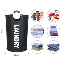 Blue Large-Capacity Double Oxford Fabric Laundry Hamper with Aluminum Handles - Durable Round Clothes Basket for Home Storage thumbnail