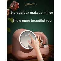 Green LED Vanity Makeup Organizer with Partition Storage and Touch-Control Mirror - Large Capacity Cosmetic Box thumbnail