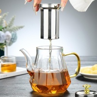 Elegant Glass Teapot with Gold Handle and Stainless Steel Infuser - 800ml Capacity thumbnail
