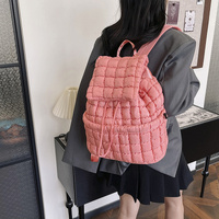 Lightweight Quilted Nylon Backpack with Adjustable Straps - Red thumbnail