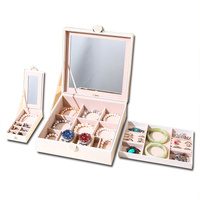 White Luxury Quilted Jewelry Storage Box with Mirror and Multi-Layer Compartments thumbnail