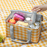 2PCS Red Insulated Picnic Lunch Bag with Checkered Design, Thermal Storage for Hot and Cold Items thumbnail