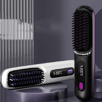 Black Wireless Hair Straightening Brush - Compact and Rechargeable Styling Tool thumbnail