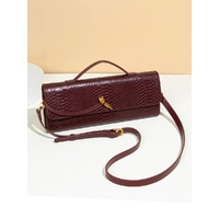 Wine Red Elegant PU Leather Clutch Bag with Snake Print Design - Multi-color Options thumbnail