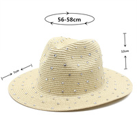 Khaki Women's Wide-Brim Straw Hat with Rhinestones - Elegant and Breathable Sun Hat for Summer Outdoors,M(56-58cm) thumbnail