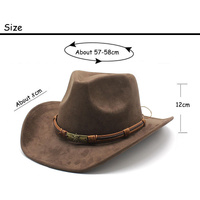 Wine Red Unisex Faux Suede Western Cowboy Hat - Wide Brim Vintage Fedora for Outdoor Travel,M(57-58cm) thumbnail