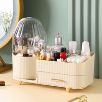 Cream Color Rotating Makeup Organizer Box - Multi-Compartment Cosmetic Storage with Dustproof Cover thumbnail