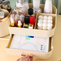 Cream Color Rotating Makeup Organizer Box - Multi-Compartment Cosmetic Storage thumbnail