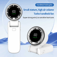 White Portable USB Rechargeable Handheld Fan with Digital Display thumbnail