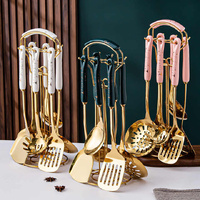 Black Gold Stainless Steel Kitchen Utensil Set - 7-Piece Golden Cooking Tools with Stand thumbnail