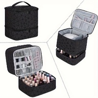 Black Large Capacity PVC Cosmetic Bag - Portable Nail Polish Storage Case with Dividers thumbnail