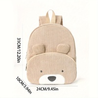 Cute Pink Bear Backpack - Soft Corduroy Material with Adjustable Straps thumbnail