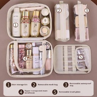 Pink Premium 5-in-1 Multifunctional PU Cosmetic Bag - Spacious Travel Organizer for Makeup, Toiletries, and Cosmetics thumbnail