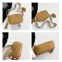 Khaki Trendy Crossbody Shoulder Bag with Tassel Accent - Compact and Stylish thumbnail