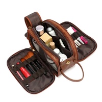 Black Vintage Leather Makeup Bag with Multi-Compartment Organizer - Travel Cosmetic Case thumbnail