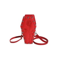 Gold Gothic Red Coffin-Shaped Crossbody Bag with Embroidered Rose - Unique Fashion Statement thumbnail