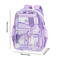 Purple Clear Transparent Backpack - Stylish PVC School Bag with Multiple Pockets thumbnail