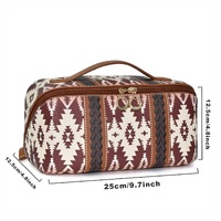 Brown Boho Travel Cosmetic Bag - Large Waterproof Makeup Organizer with Handle thumbnail